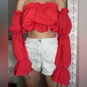 Red Off-Shoulder Ruffle Top